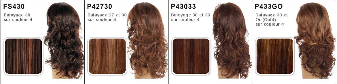 Les coloris en balayage FS4/30, P4/27/30, P4/30/33 et P4/33/GO de chez Vivica Fox Hair