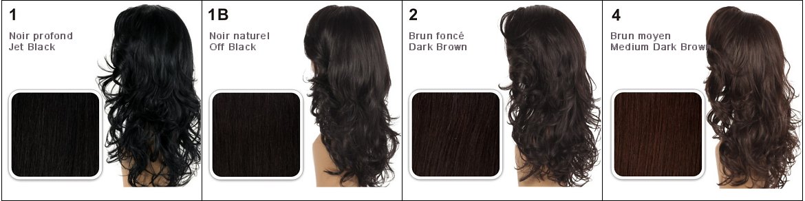 Les coloris de base 1, 1B, 2 et 4 de chez Vivica Fox Hair